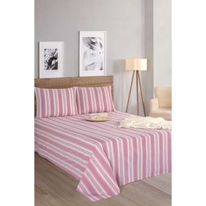 Set de pat dublu (cearceaf cu elastic si perne) 3 piese, L'essentiel Maison, Soft Line, Rosu claret imagine