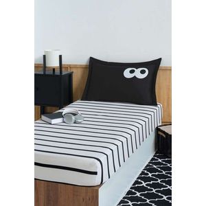 Set de pat pentru o persoana (cearceaf cu elastic si perna) 2 piese, L'essentiel Maison, Funny Cizgili, Negru imagine