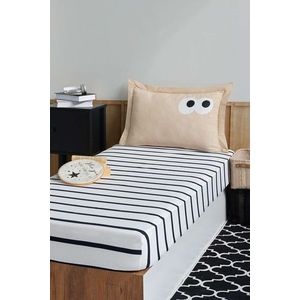 Set de pat pentru o persoana (cearceaf cu elastic si perna) 2 piese, L'essentiel Maison, Funny Cizgili, Maro imagine