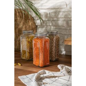 Set recipiente cu capac, Hermia, 238PLN1306, Dimensiune: 8, 5 x 8, 5 x 20 cm / 980 ml (3 bucăți), Argintiu imagine