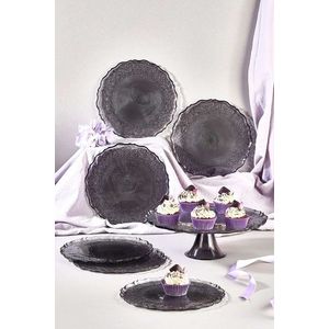 Set farfurii pentru desert, Hermia, 337GLZ1221, Suport: 28 cm (1 bucată), Negru imagine