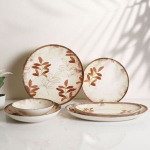 Serviciu de masa, Hermia, 387GRP1417, Farfurie: 20 x 20 x 4 cm (6 bucăți), Crem / Teracotă imagine