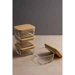 Set recipiente depozitare, Hermia, 409PBH1419, Capac din bambus: (4 bucăți), Transparent imagine