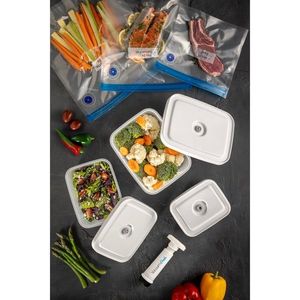 Set cutie de depozitare și pungă pentru depozitarea alimentelor, Hermia, 964FRM5785, Dimensiuni cutie de depozitare: 13, 7 x 17, 6 x 8 cm / 950 ml (2 bucăți), Transparent imagine