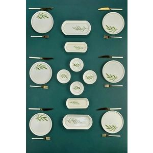 Set de mic dejun, Hermia, 759NRE1120, Platou: 20 x 9 x 3 cm (2 bucăți), Alb / Verde / Verde deschis imagine