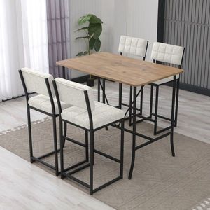 Set masa si 4 scaune de bar, Hanah Home, Retro, Crema/Nuca imagine