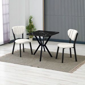 Set masa extensibila si scaune, 3 piese, Hanah Home, Elma, Crem/Negru imagine