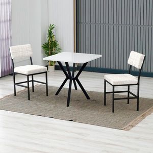 Set masa extensibila si scaune, 3 piese, Hanah Home, Dubai, Crem/Alb imagine