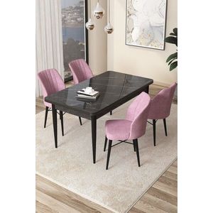 Set masă și scaune (5 bucăți), Hanah Home, Arp, Marmură neagră / Roz imagine