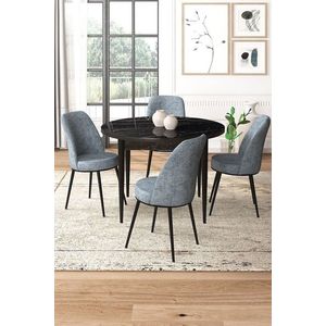 Set masă și scaune (5 bucăți), Hanah Home, Tor, Marmură neagră / Gri imagine