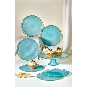Set farfurii pentru desert, Hermia, 337GLZ1104, Suport: 28 cm (1 bucată), Turcoaz imagine