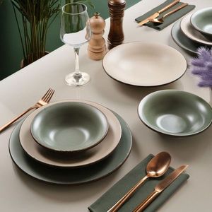 Serviciu de masa, Hermia, 387GRP1419, Farfurie: 20 x 20 x 4 cm (6 bucăți), Bej / Nisipiu imagine