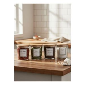 Set recipiente pentru condimente, Hermia, 409PBH1402, Capac din bambus: (4 bucăți), Transparent imagine