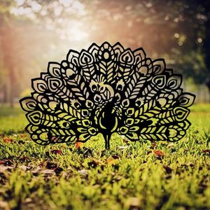 Obiect decorativ de grădină, Peacock 01, 53x61 cm, Negru imagine