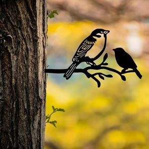 Obiect decorativ de grădină, Bird On The Branch 02, 40x20 cm, Negru imagine