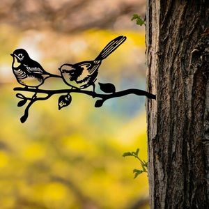 Obiect decorativ de grădină, Bird On The Branch 04, 50x26 cm, Negru imagine