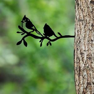 Obiect decorativ de grădină, Bird On The Branch 07, 45x23 cm, Negru imagine