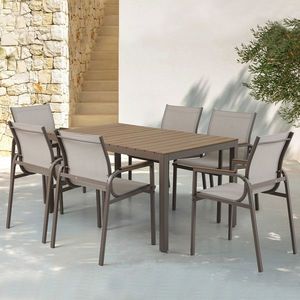 Set 6 scaune si masa Parma, 150x90x75 cm/ 56.5x64x91 cm, otel/textilina, bej/natur imagine