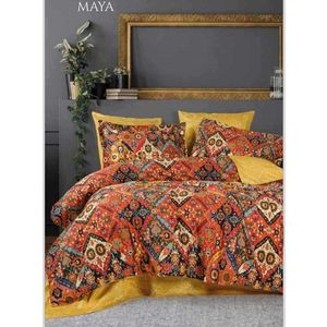 Lenjerie de pat dubla, L'essentiel Maison, Maya, Portocaliu / Muștar / Maro imagine