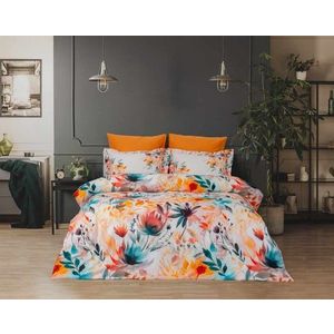 Lenjerie de pat dubla, L'essentiel Maison, Mia, Alb / Portocaliu imagine