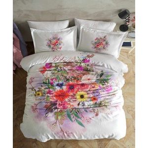 Lenjerie de pat dubla, L'essentiel Maison, Posy, Alb / Roz / Verde imagine