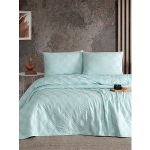 Cuvertura matlasata dubla, L'essentiel Maison, Kareli Saten, Amestec bumbac, Verde menta imagine