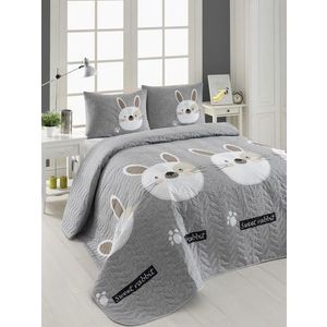 Set cuvertura matlasata dubla 3 piese, L'essentiel Maison, Tavşancık, 65% bumbac/35% poliester, Gri / Maro / Alb / Roz imagine