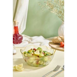 Bol de salată din sticlă, Hermia, 337GLZ1175, Cu ramă aurie, Transparent imagine