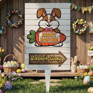 Semn de curte, Easter Rabbit Way, 38x58 cm, Multicolor imagine