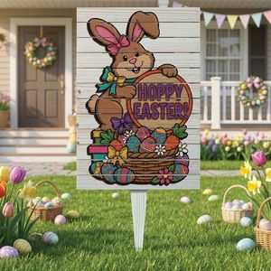 Semn de curte, Easter Bunny with Basket, 38x58 cm, Multicolor imagine