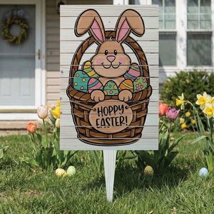 Semn de curte, Peek-a-Bunny Basket, 38x58 cm, Multicolor imagine