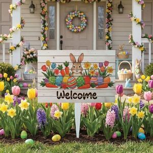 Semn de curte, Spring Garden Bunny, 58x38 cm, Multicolor imagine