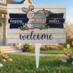 Semn de curte, Easter Welcome Bunny, 58x38 cm, Multicolor imagine