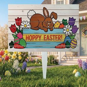 Semn de curte, Bunny Topping Easter, 58x38 cm, Multicolor imagine