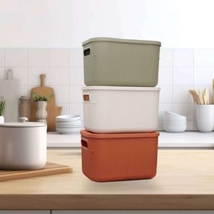 Set recipiente depozitare, 241762, Verde deschis / Roșu-țiglă / Crem imagine