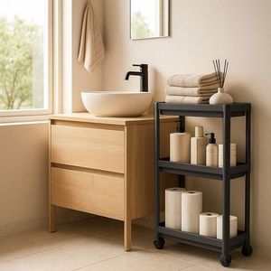 Raft multifuncțional din plastic, 242346, 54x18x102 cm, Negru imagine