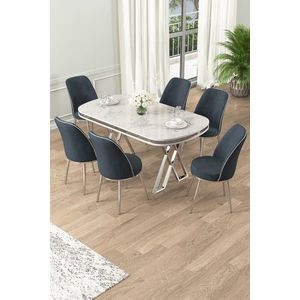 Set masă și scaune (7 piese), Hanah Home, Lai, Alb / Crom / Antracit imagine