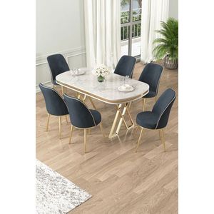 Set masă și scaune (7 piese), Hanah Home, Lai, Alb / Auriu / Antracit imagine