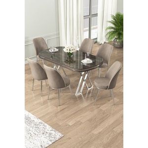 Set masă și scaune (7 piese), Hanah Home, Lai, Antracit / Crom / Cappuccino imagine