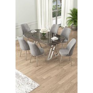 Set masă și scaune (7 piese), Hanah Home, Lai, Antracit / Crom / Gri imagine