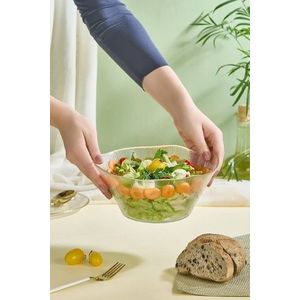 Bol de salată din sticlă, Hermia, 337GLZ1174, Cu ramă aurie, Transparent imagine