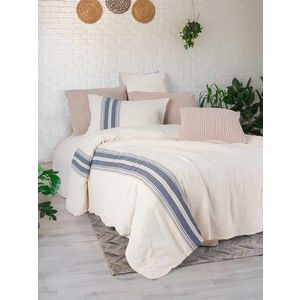 Lenjerie de pat dubla, L'essentiel Maison, Bononni, Crem / Albastru marin imagine