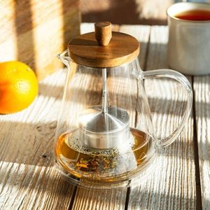 Ceainic Olivia Green, Homla, 1.3 L, sticla/inox/lemn, transparent/natur imagine