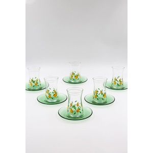 Set pahare pentru ceai, Hermia, 127RKL1200, Farfurie: 12, 6 x 12, 6 x 1, 5 cm (6 bucăți), Transparent / Verde imagine
