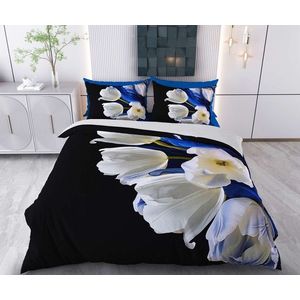 Lenjerie de pat pentru o persoana (FR), 2 piese, L'essentiel Maison, Casper, Bumbac;Poliester, Negru / Alb / Albastru închis imagine