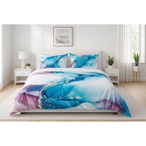 Lenjerie de pat pentru o persoana (FR), 2 piese, L'essentiel Maison, Marble, Bumbac;Poliester, Indigo imagine