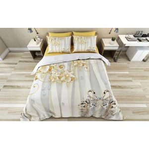 Lenjerie de pat pentru o persoana (FR), 2 piese, L'essentiel Maison, Vanio, Bumbac;Poliester, Auriu / Alb / Gri imagine