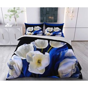 Lenjerie de pat pentru o persoana (DE), 2 piese, L'essentiel Maison, Caspera, Bumbac;Poliester, Negru / Alb / Albastru închis imagine