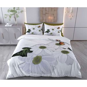 Lenjerie de pat pentru o persoana (DE), 2 piese, L'essentiel Maison, Daisy, Bumbac;Poliester, Alb/Verde imagine