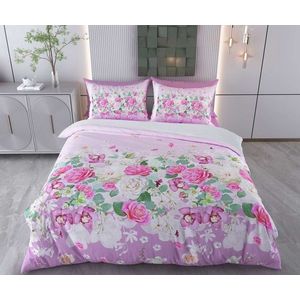 Lenjerie de pat pentru o persoana (DE), 2 piese, L'essentiel Maison, Fleur, Bumbac;Poliester, Roz / Mov / Verde / Alb imagine